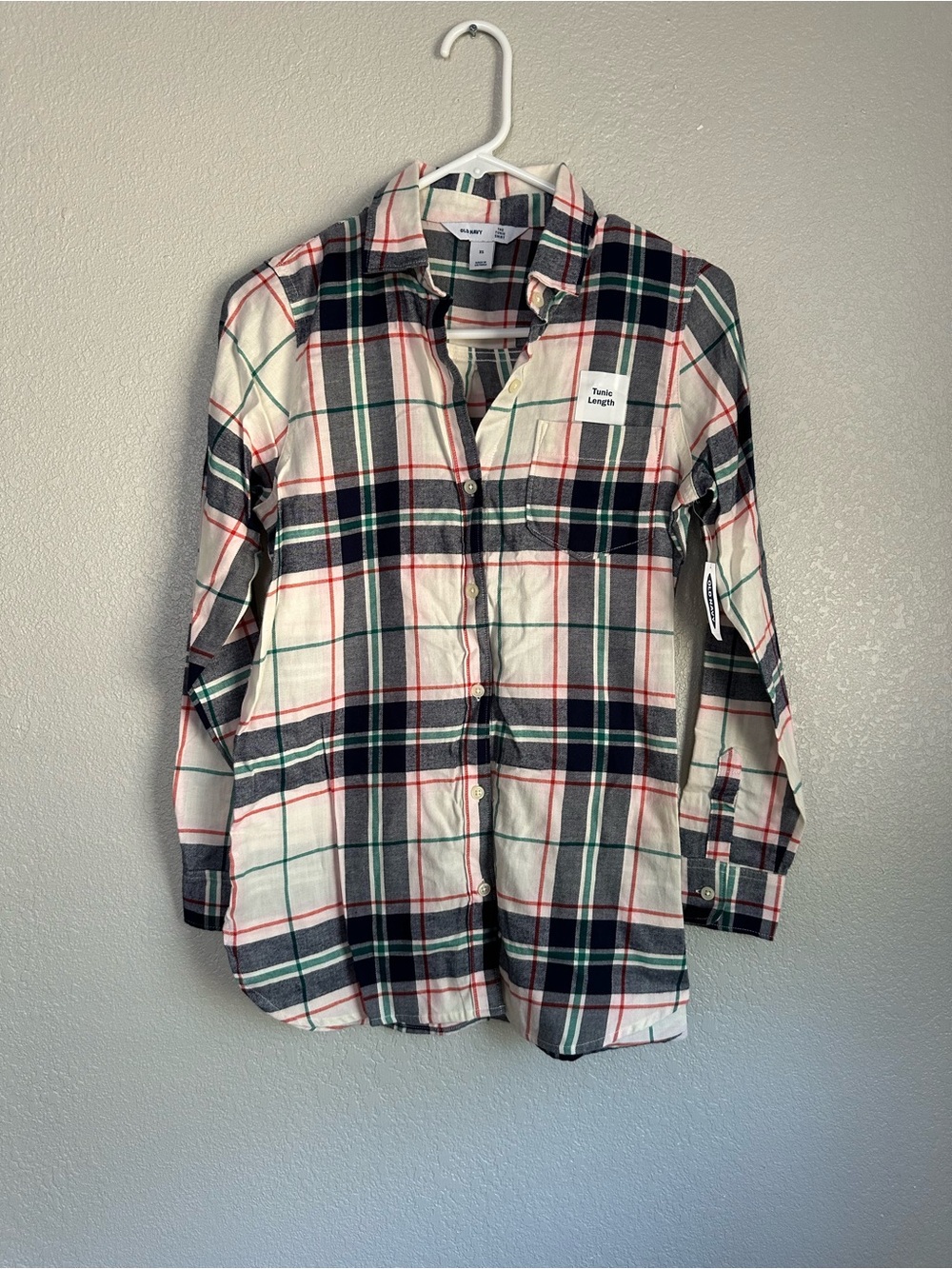 NWT Old Navy Tunic Length Long Sleeve Button Down Plaid Shirt Top